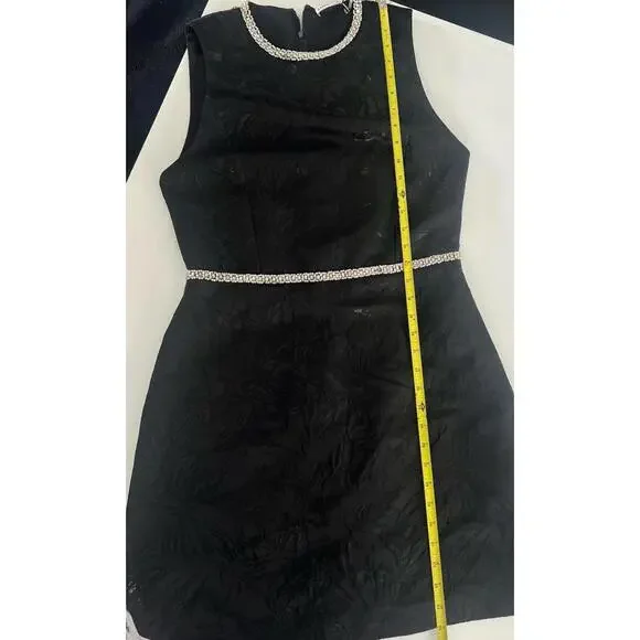 $695 Alice + Olivia Ellis Embellished Mini Black Sleeveless Dress Size 10 - Picture 11 of 14